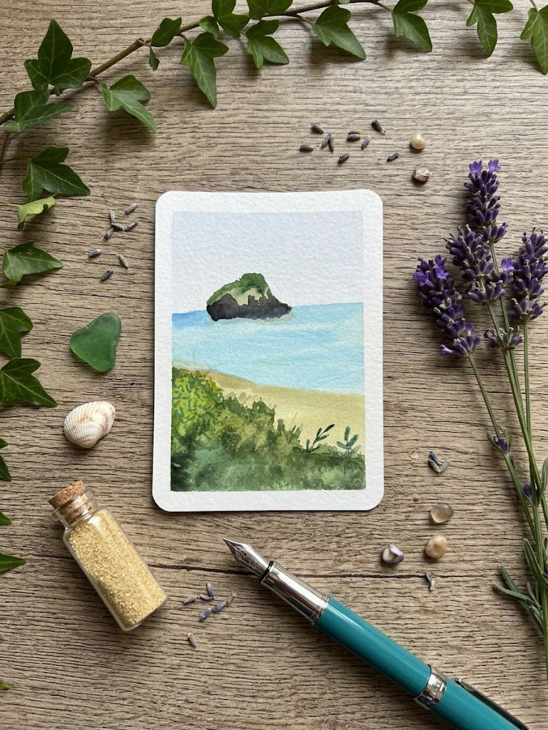 Coastal Landscape Watercolor Painting | Seaside Art