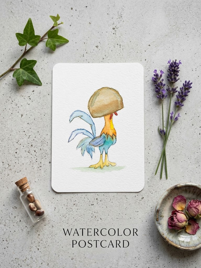 Whimsical Rooster Watercolor Painting | Farm Art