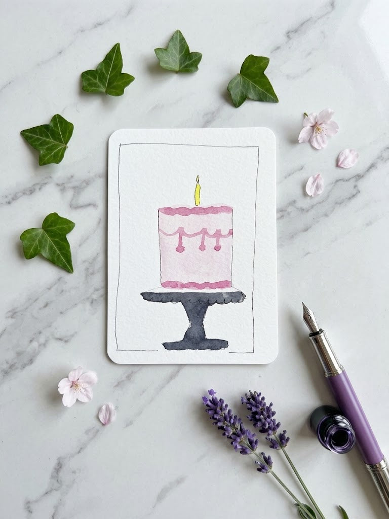 Birthday Cake Watercolor Painting | Celebration Card Art
