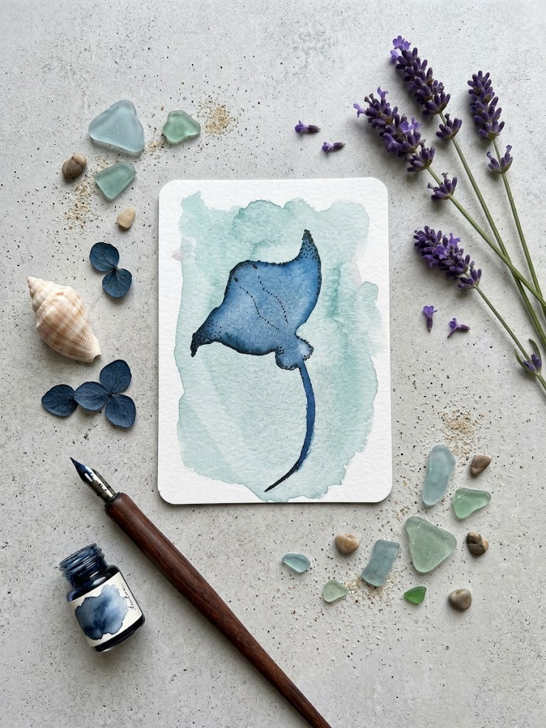 Stingray Watercolor Painting | Coastal Ocean Art