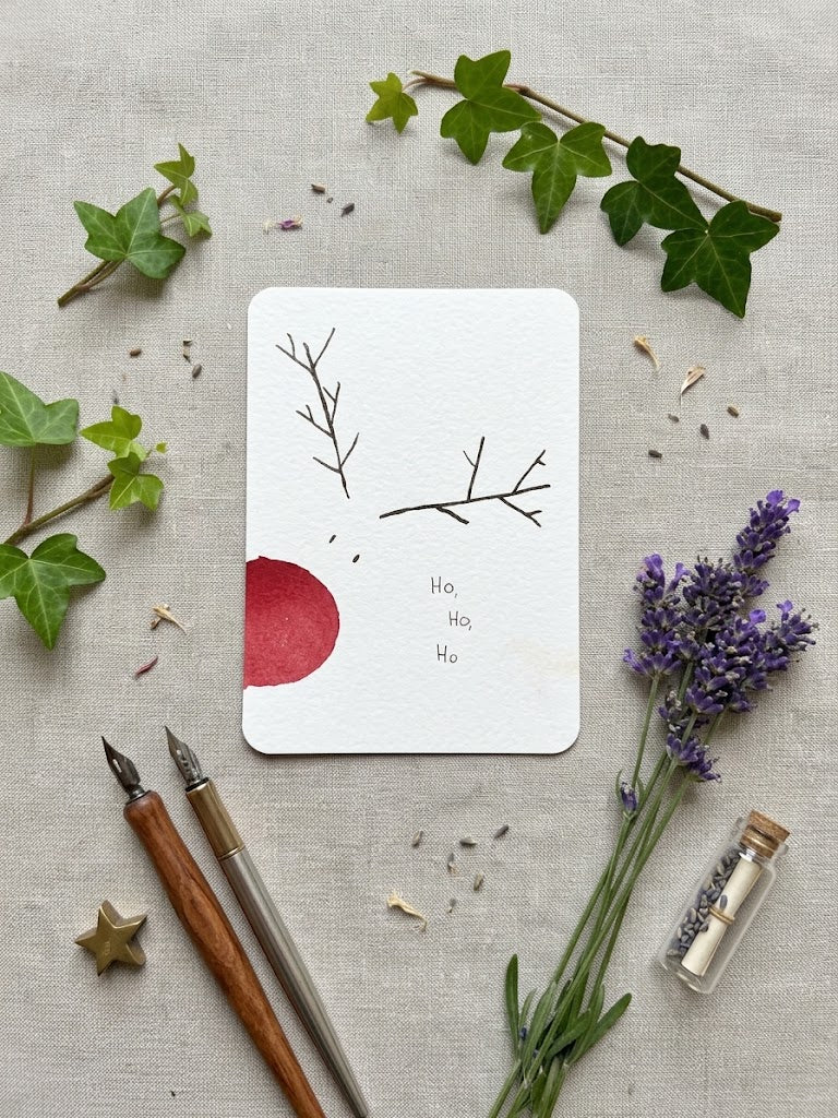Minimalist Reindeer Holiday Watercolor Card | Christmas Art