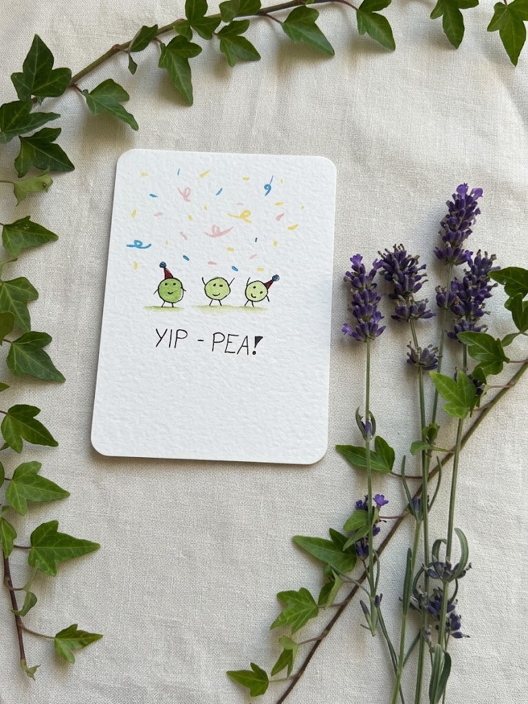 Yip-Pea Pun Celebration Watercolor Greeting Card | Art