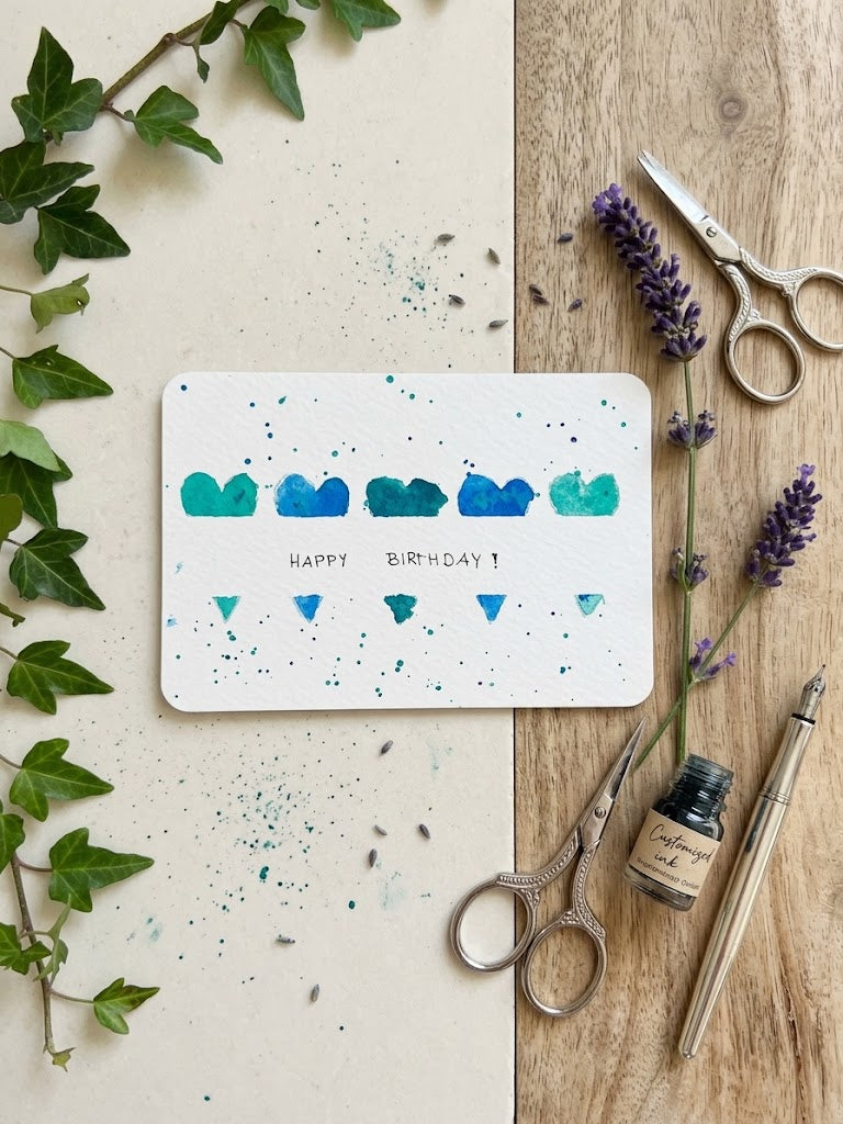 Watercolor Hearts Happy Birthday Greeting Card | Art