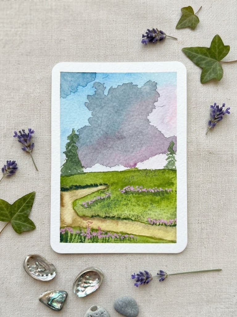 Stormy Sky Landscape Watercolor Painting | Nature Art