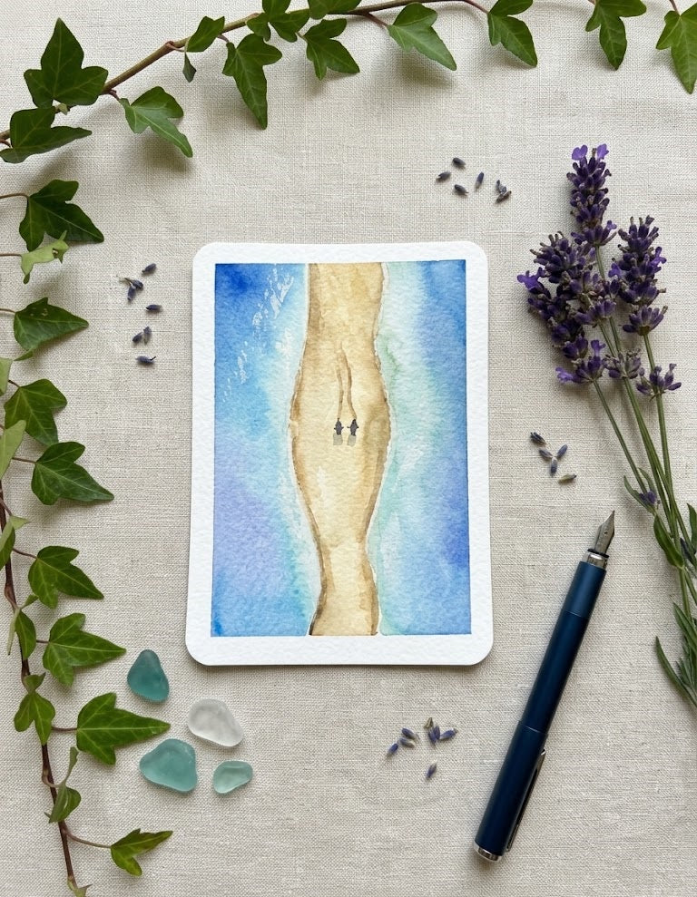 Aerial Beach Watercolor Painting | Coastal Seascape Art