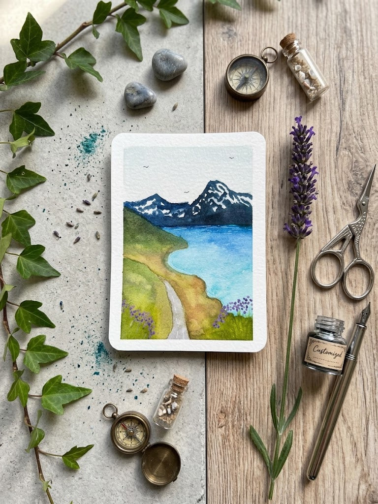 Alpine Lake Watercolor Painting | Mountain Landscape Art