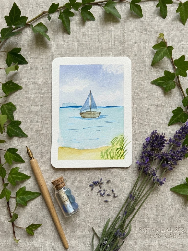 Sailboat Watercolor Painting | Coastal Seascape Art