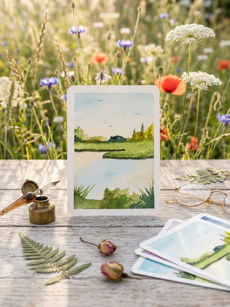 River Landscape Watercolor Painting | Waterfront Art
