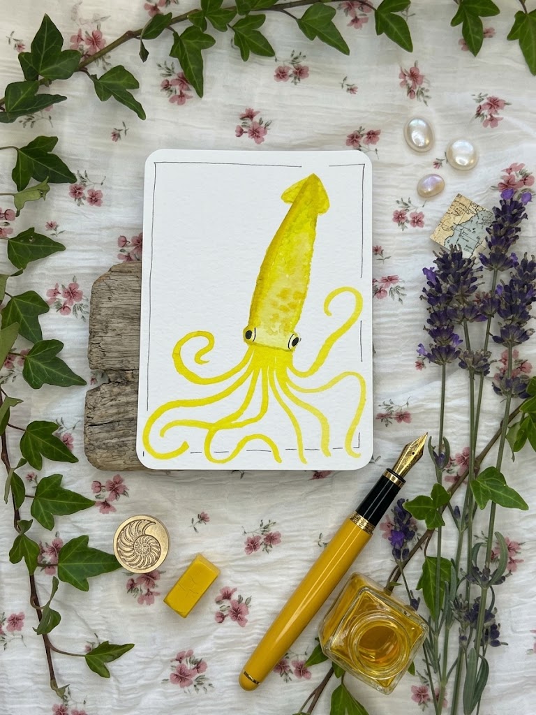 Sunny Squid Watercolor Painting | Whimsical Ocean Art