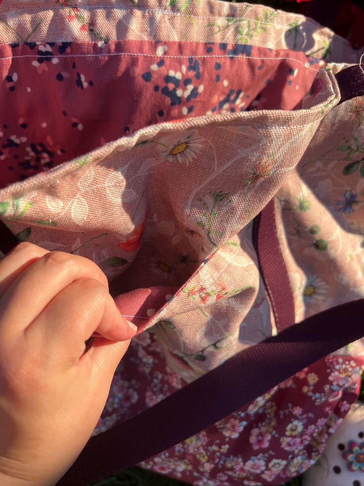 Handmade Floral Tote Bag | Boho Beach Bag, Cottagecore Patchwork Canvas Tote, Large Reusable Gift Bag