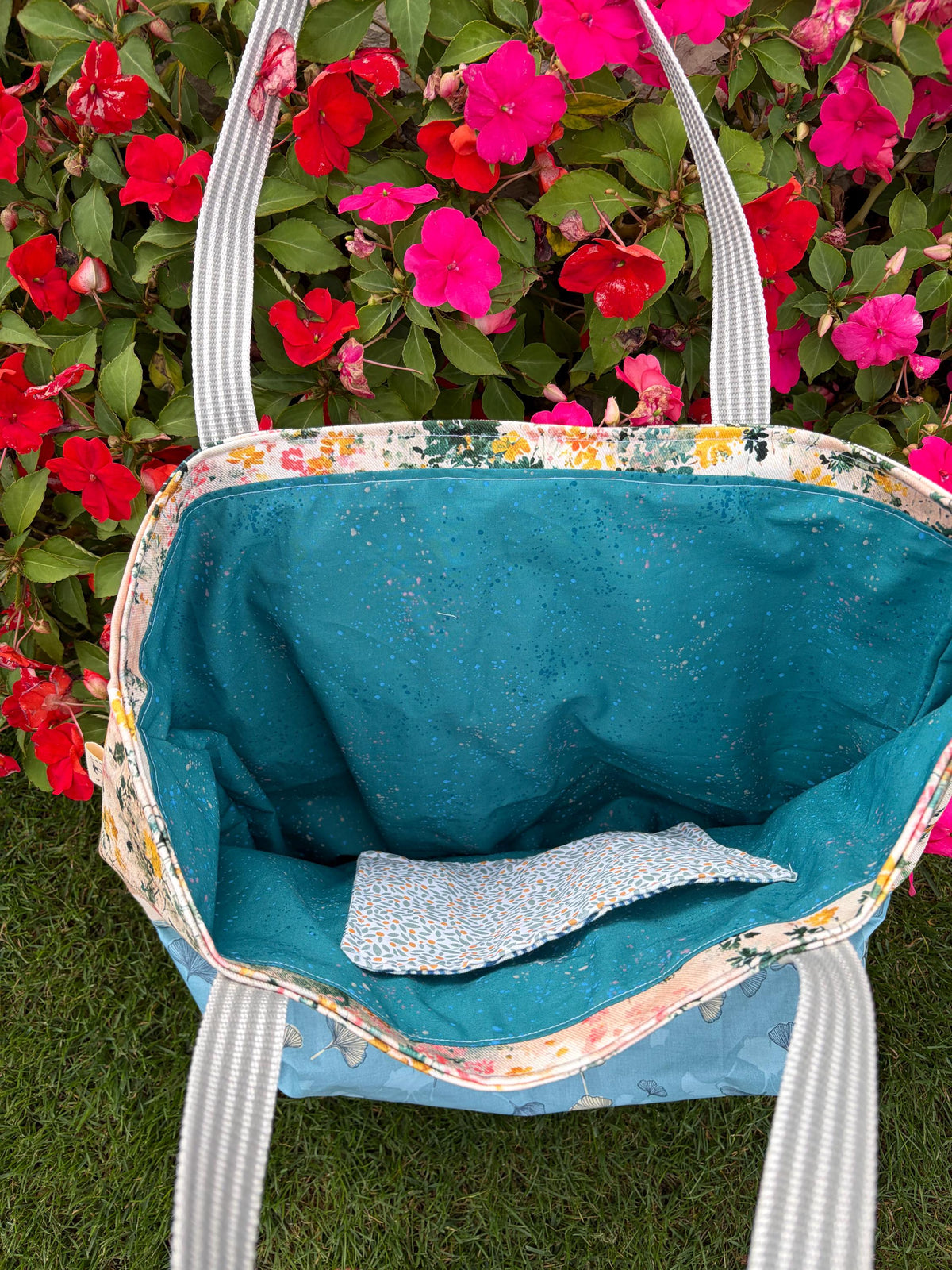 Handmade Ginkgo Floral Tote Bag | Boho Beach Bag, Botanical Patchwork Canvas Tote, Large Everyday Bag