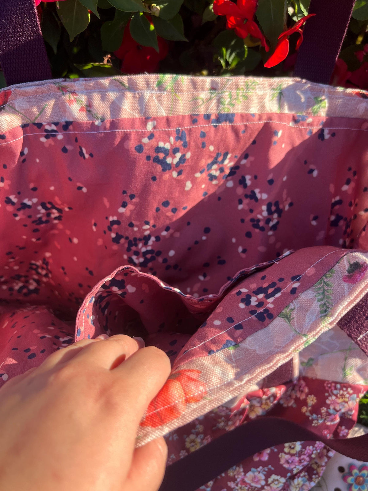 Handmade Floral Tote Bag | Boho Beach Bag, Cottagecore Patchwork Canvas Tote, Large Reusable Gift Bag